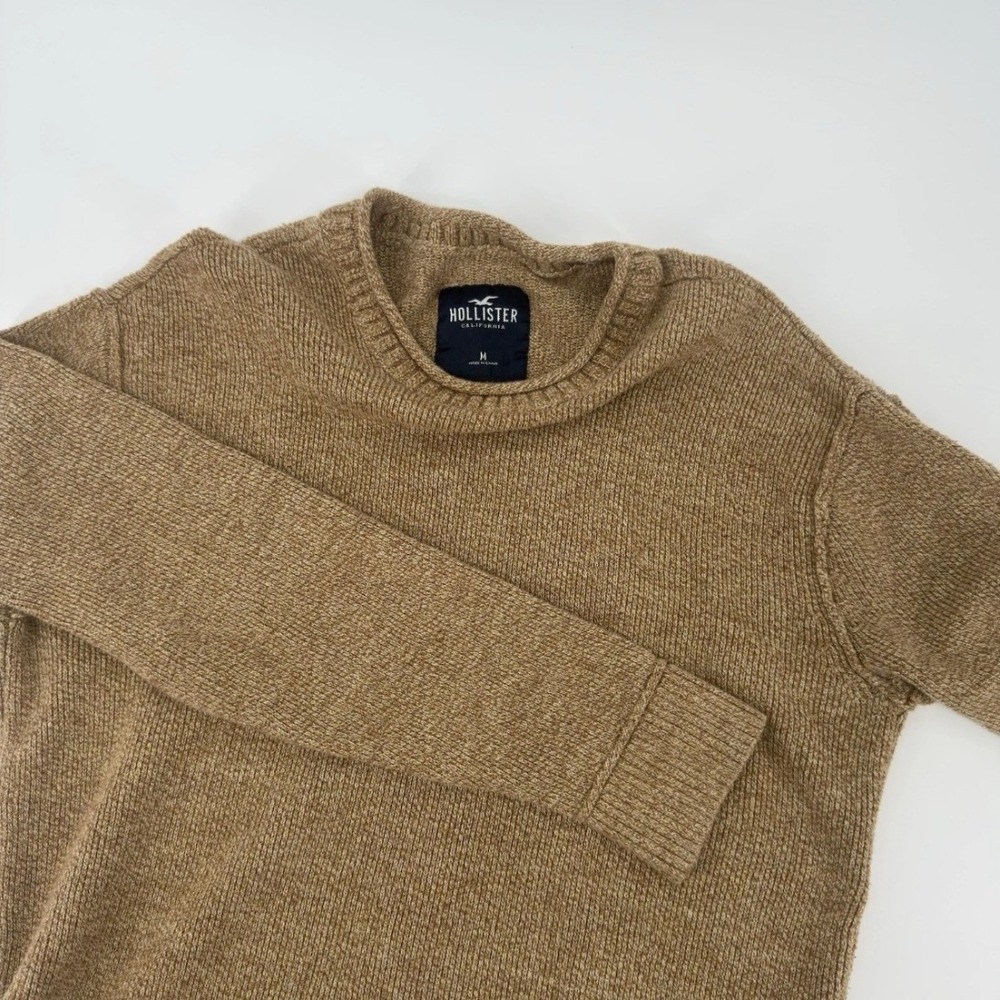 Hollister California Mens Crewneck Sweater Tan Brown Knit Size M Long Sleeve